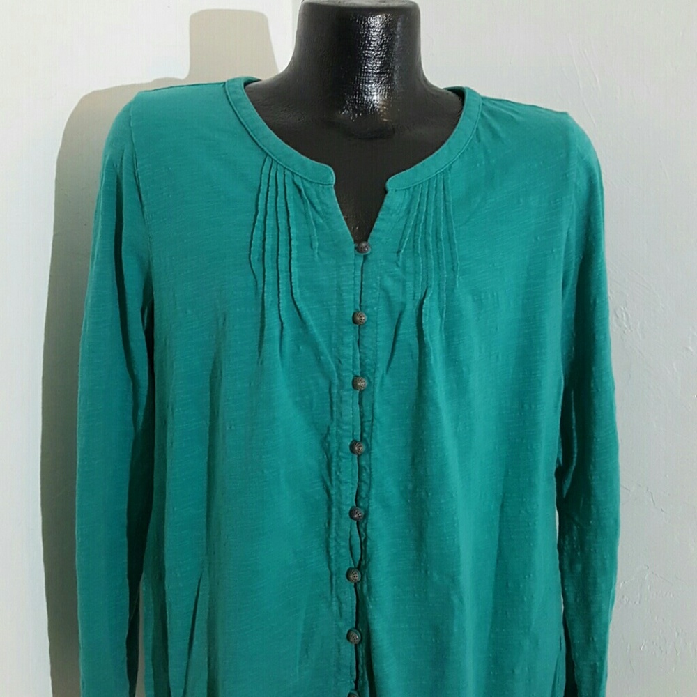 J.Jill Cotton Button Up Tunic Top L Long Sleeve Casual Minimalist